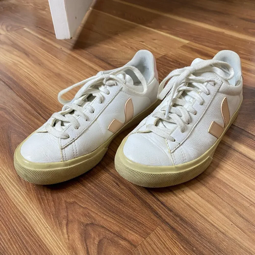 VEJA Campo Leather Lace Up White Pink Sneakers Size 7